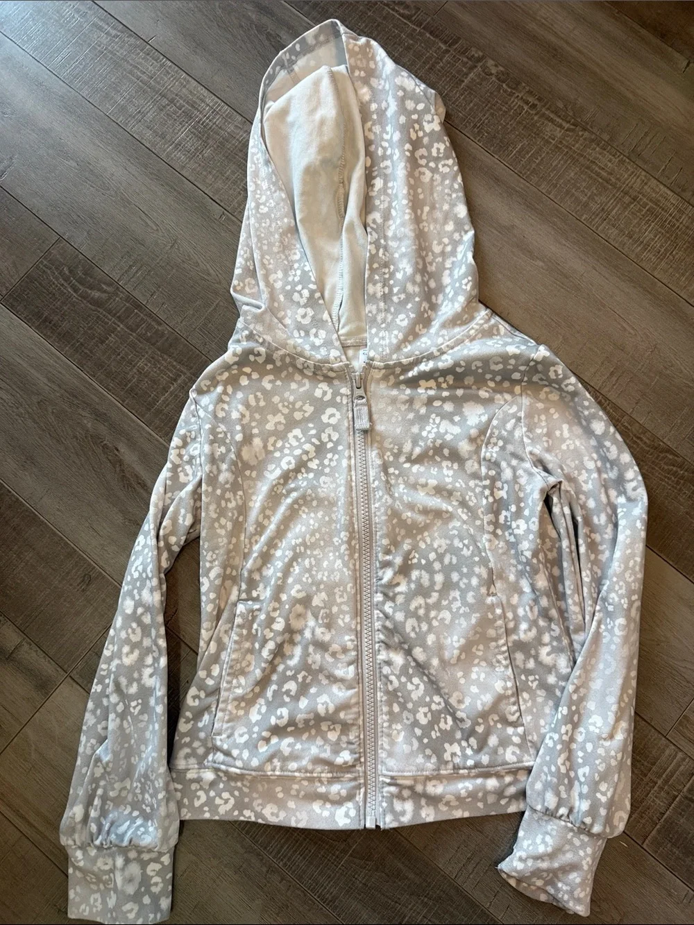 Carter's Light Gray and White Leopard Zip Hoodie